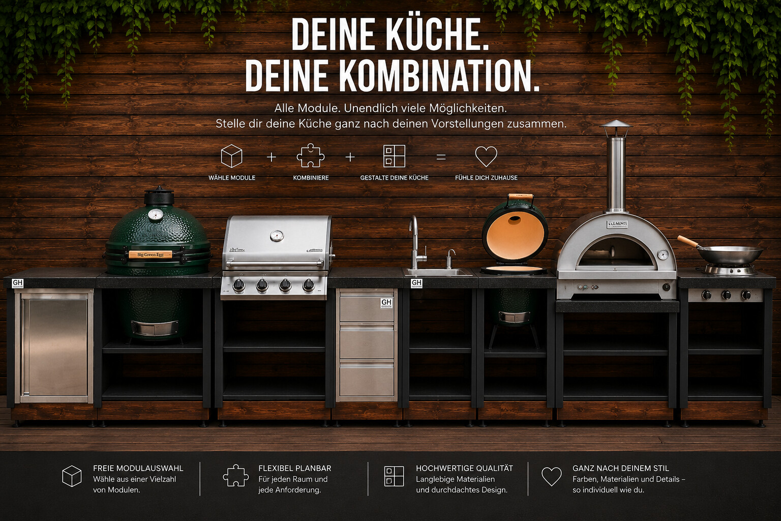 GlutHerd Modulübersicht – Deine Küche. Deine Kombination. Alle Module frei kombinierbar.