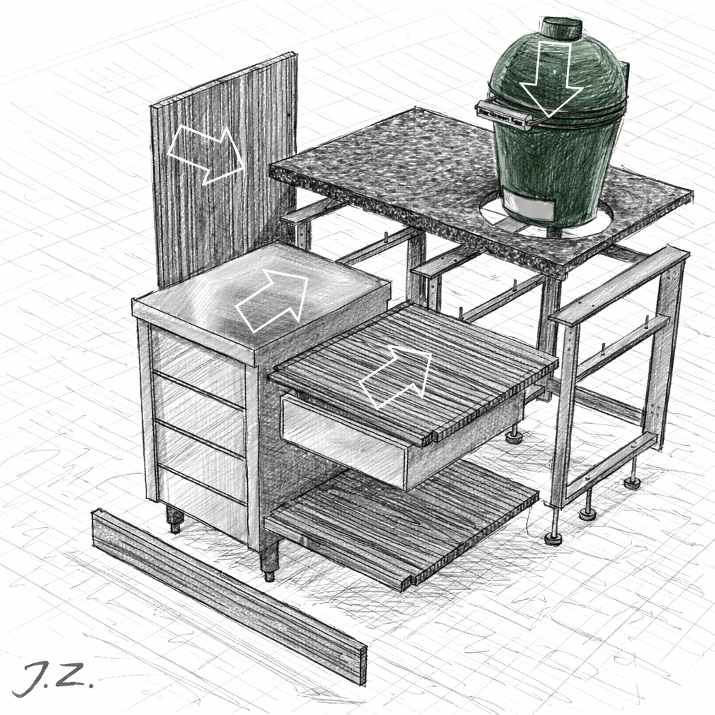 Skizze der modularen Bauweise – signiert J.Z.